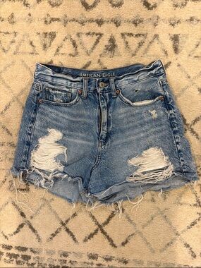 American Eagle Outfitters Light Blue Distressed High-Rise Jean Shorts